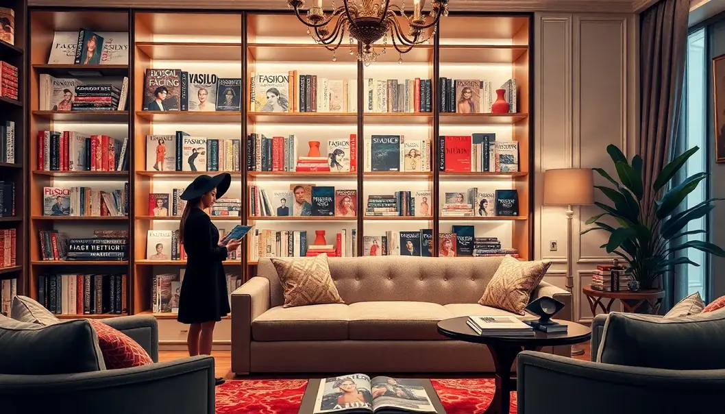 A modern fashion enthusiast immerses in digital and traditional reading mediums.