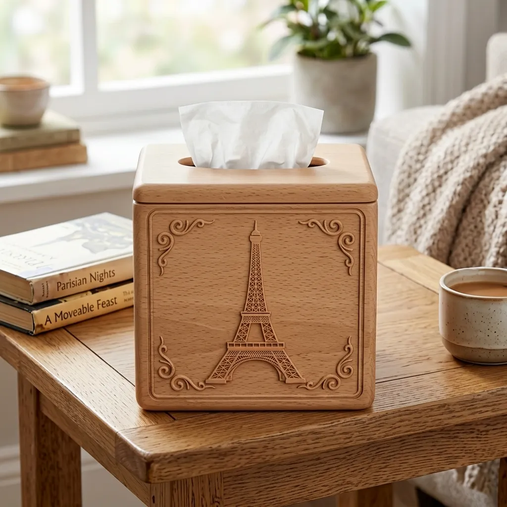 Wooden Tissue Box Cover Eiffel Tower Home Decor