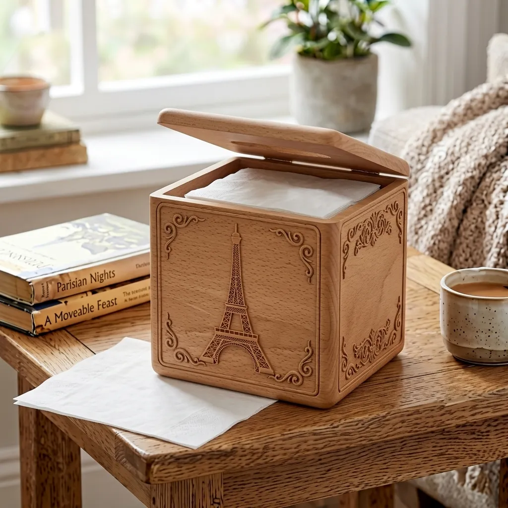 Wooden Tissue Box Cover Eiffel Tower Home Decor - Image 2