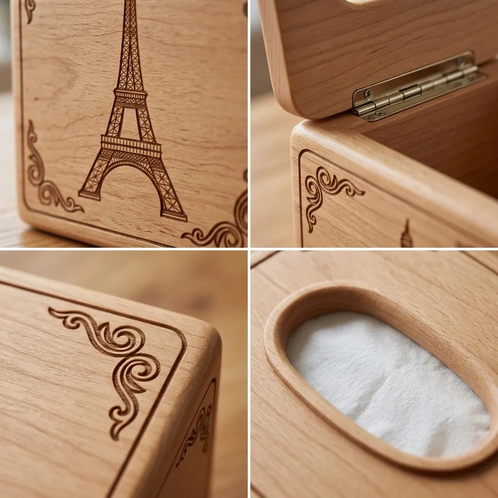 Wooden Tissue Box Cover Eiffel Tower Home Decor - Image 4