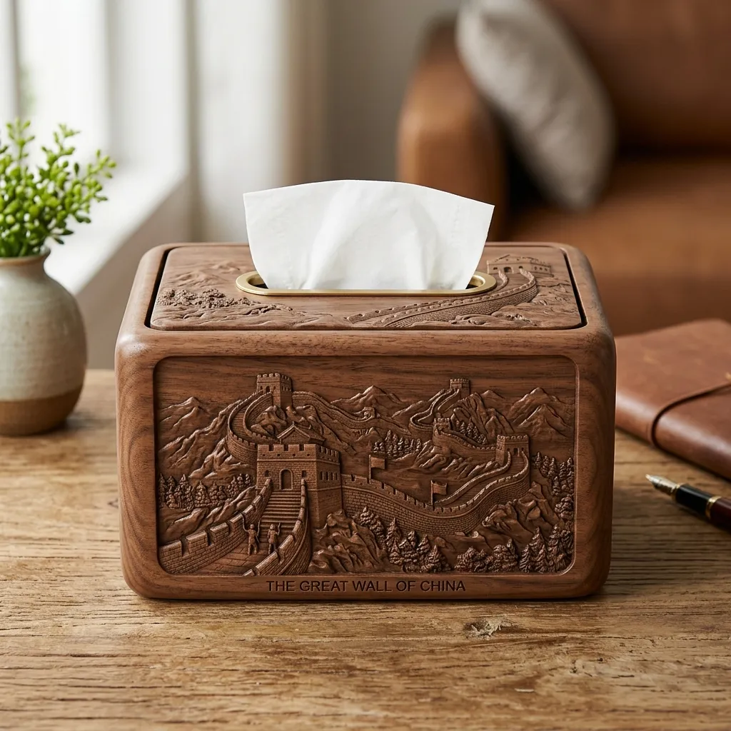 Wooden Tissue Box Cover Great Wall of China Home Decor