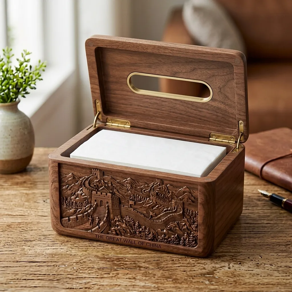 Wooden Tissue Box Cover Great Wall of China Home Decor - Image 2