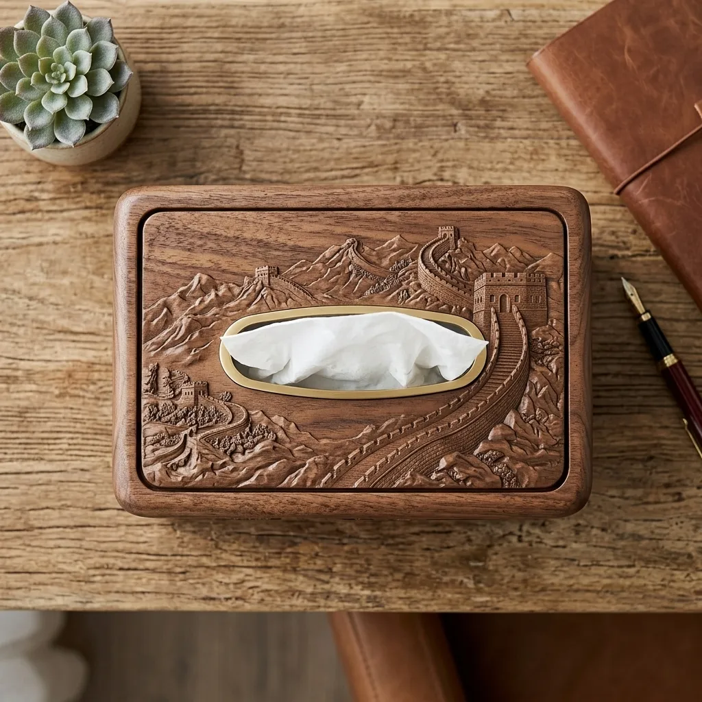 Wooden Tissue Box Cover Great Wall of China Home Decor - Image 3