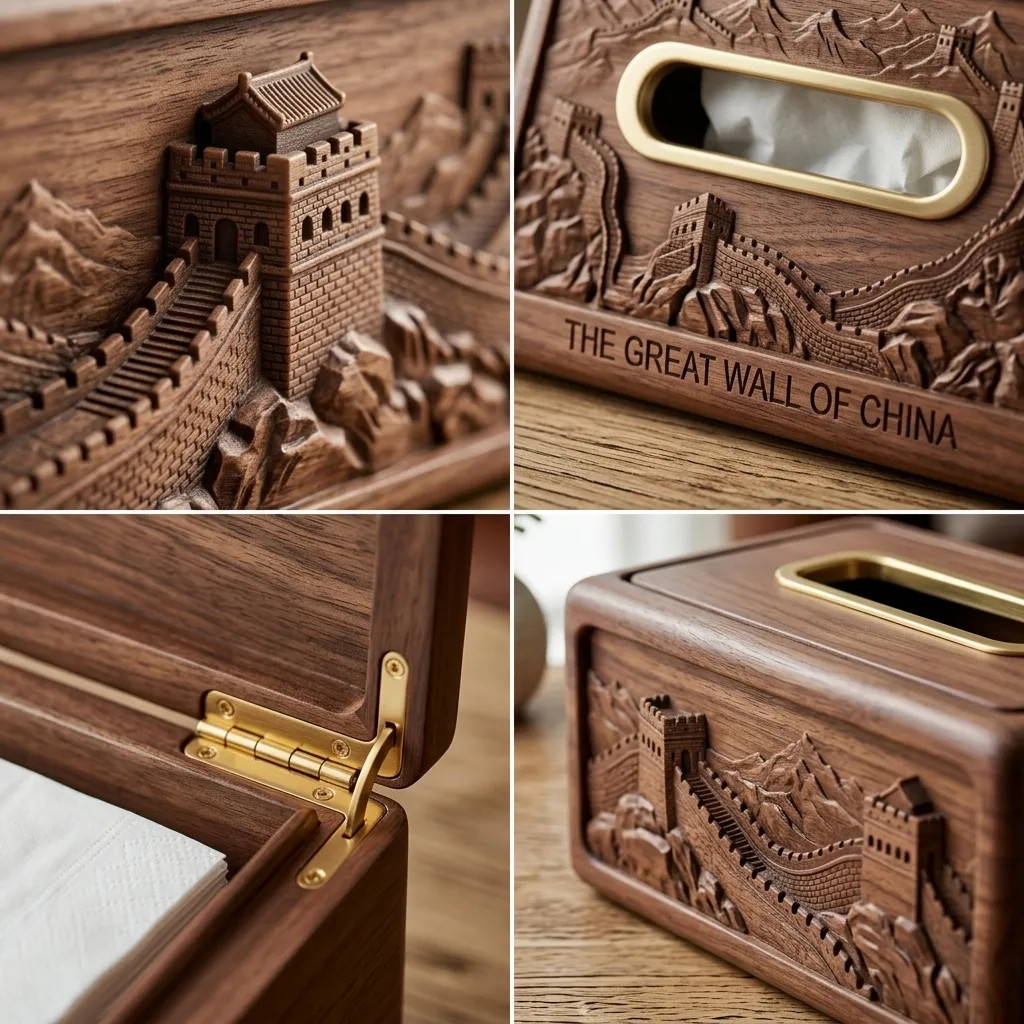 Wooden Tissue Box Cover Great Wall of China Home Decor - Image 4