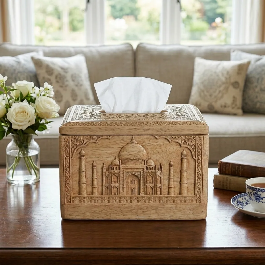 Wooden Tissue Box Cover Taj Mahal Home Decor