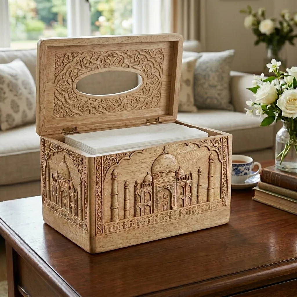 Wooden Tissue Box Cover Taj Mahal Home Decor - Image 2
