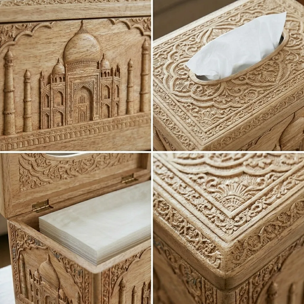 Wooden Tissue Box Cover Taj Mahal Home Decor - Image 4