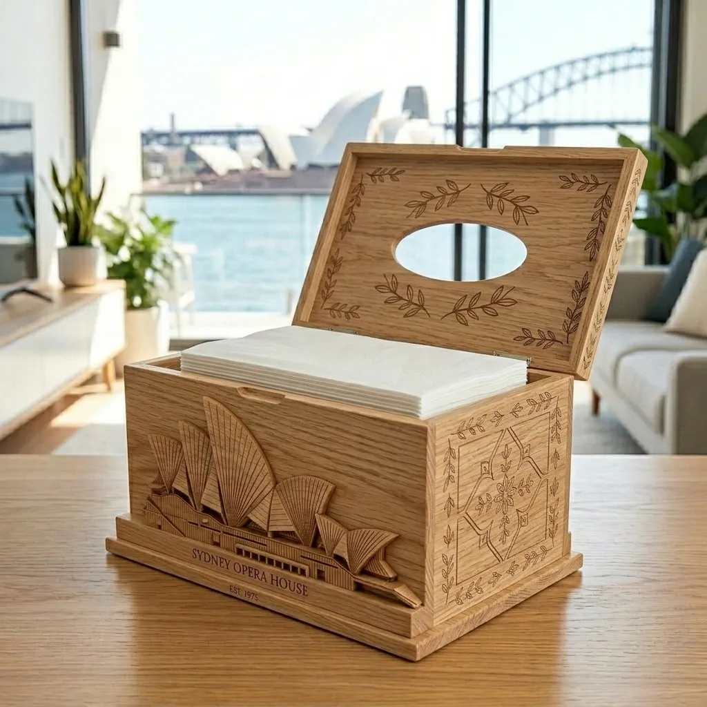 Wooden Tissue Box Cover Sydney Opera House Home Decor - Image 2