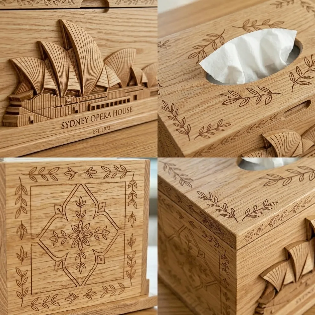 Wooden Tissue Box Cover Sydney Opera House Home Decor - Image 4