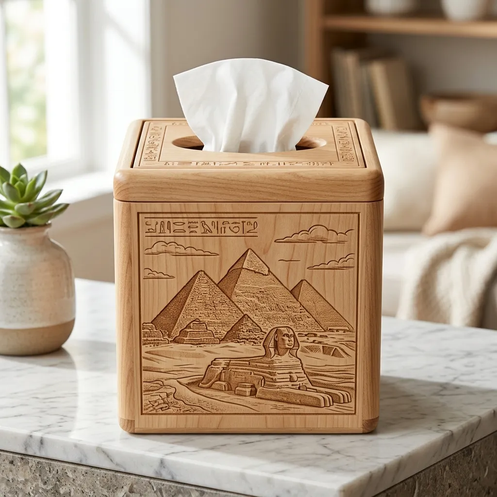Wooden Tissue Box Cover Giza Pyramids Home Decor