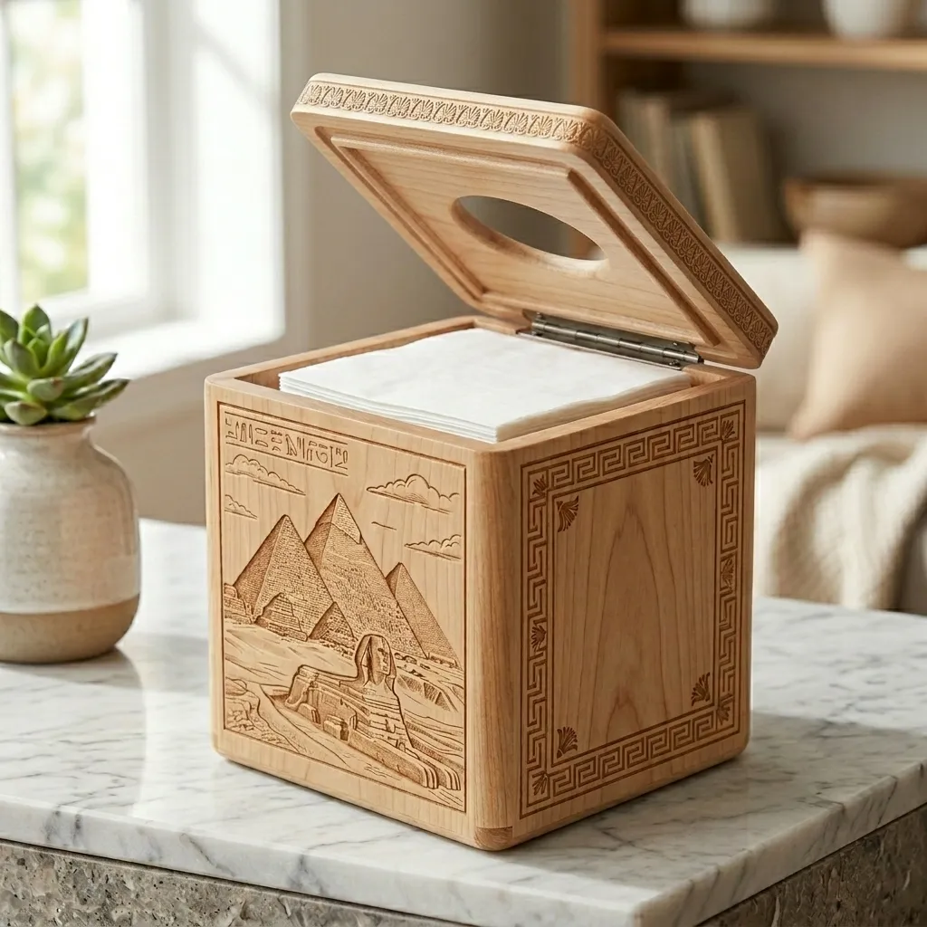 Wooden Tissue Box Cover Giza Pyramids Home Decor - Image 2