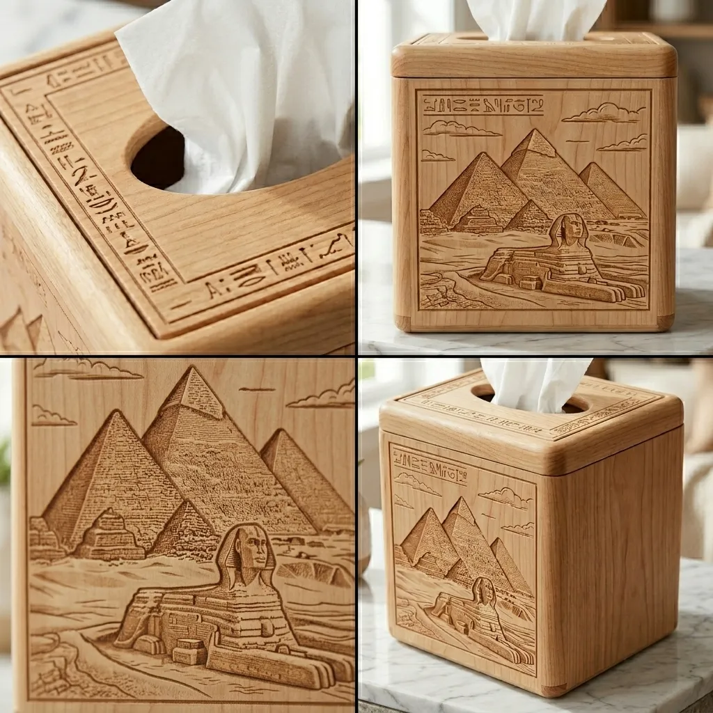 Wooden Tissue Box Cover Giza Pyramids Home Decor - Image 4