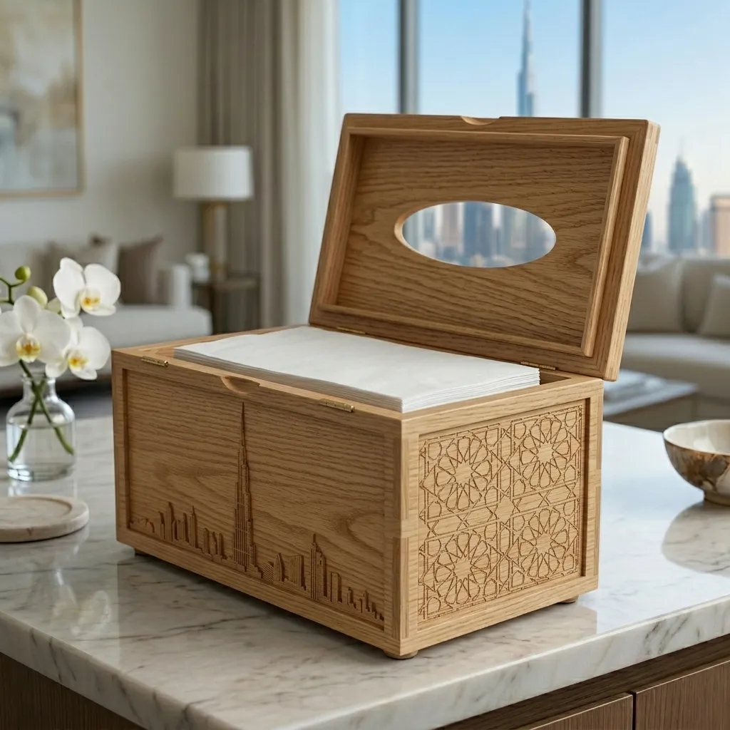 Wooden Tissue Box Cover Burj Khalifa Home Decor - Image 2