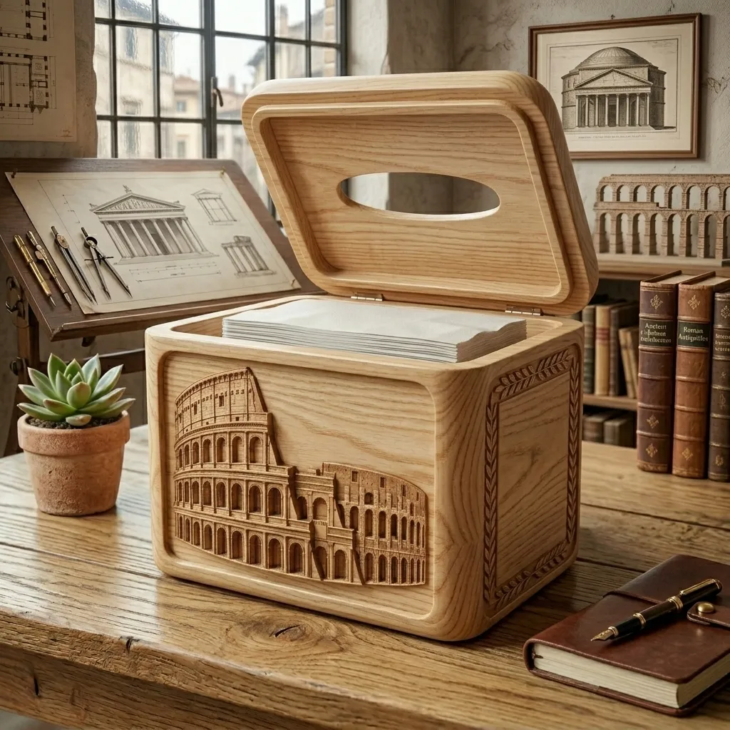 Wooden Tissue Box Cover Colosseum Home Decor - Image 2