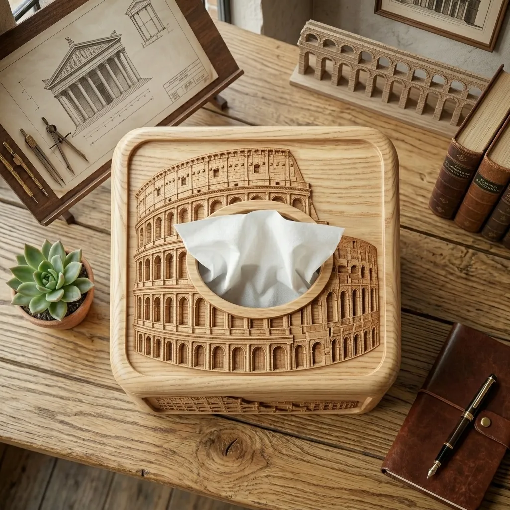 Wooden Tissue Box Cover Colosseum Home Decor - Image 3