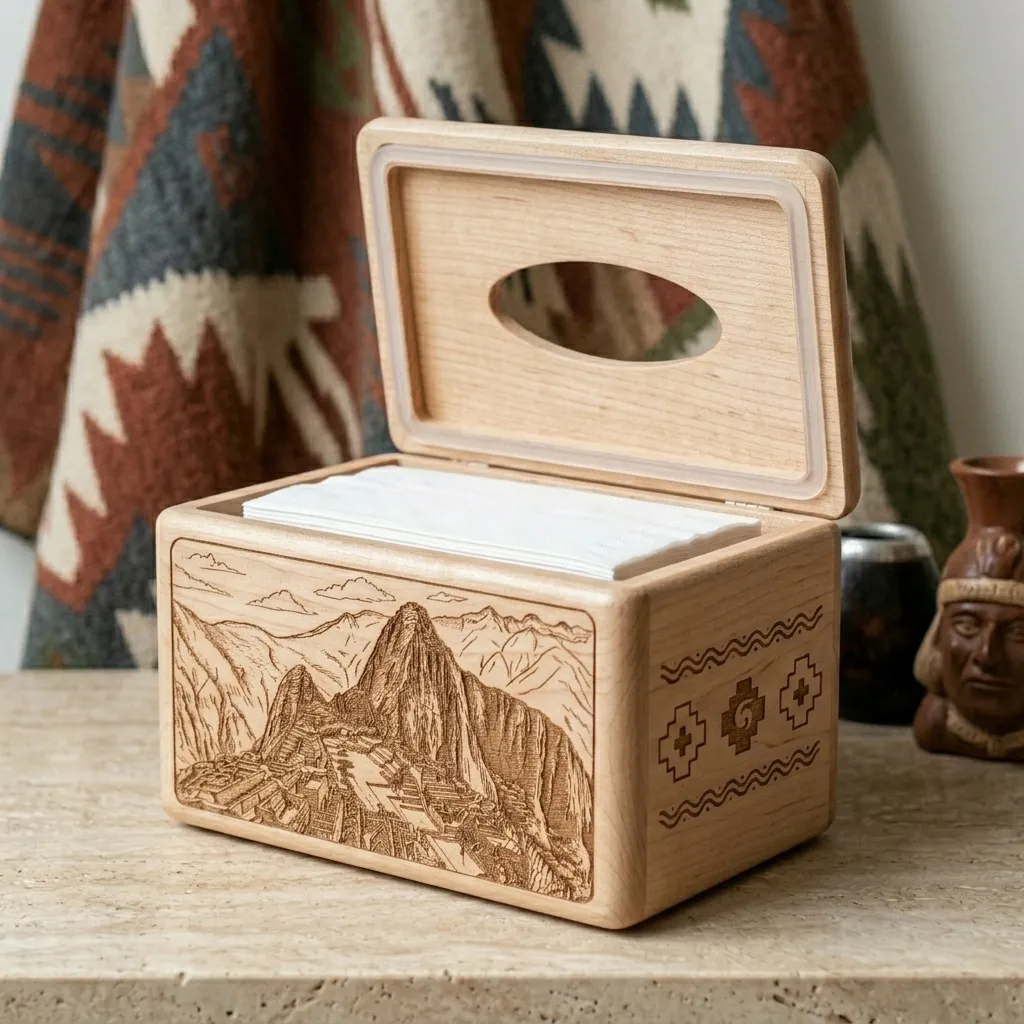 Wooden Tissue Box Cover Machu Picchu Home Decor - Image 2